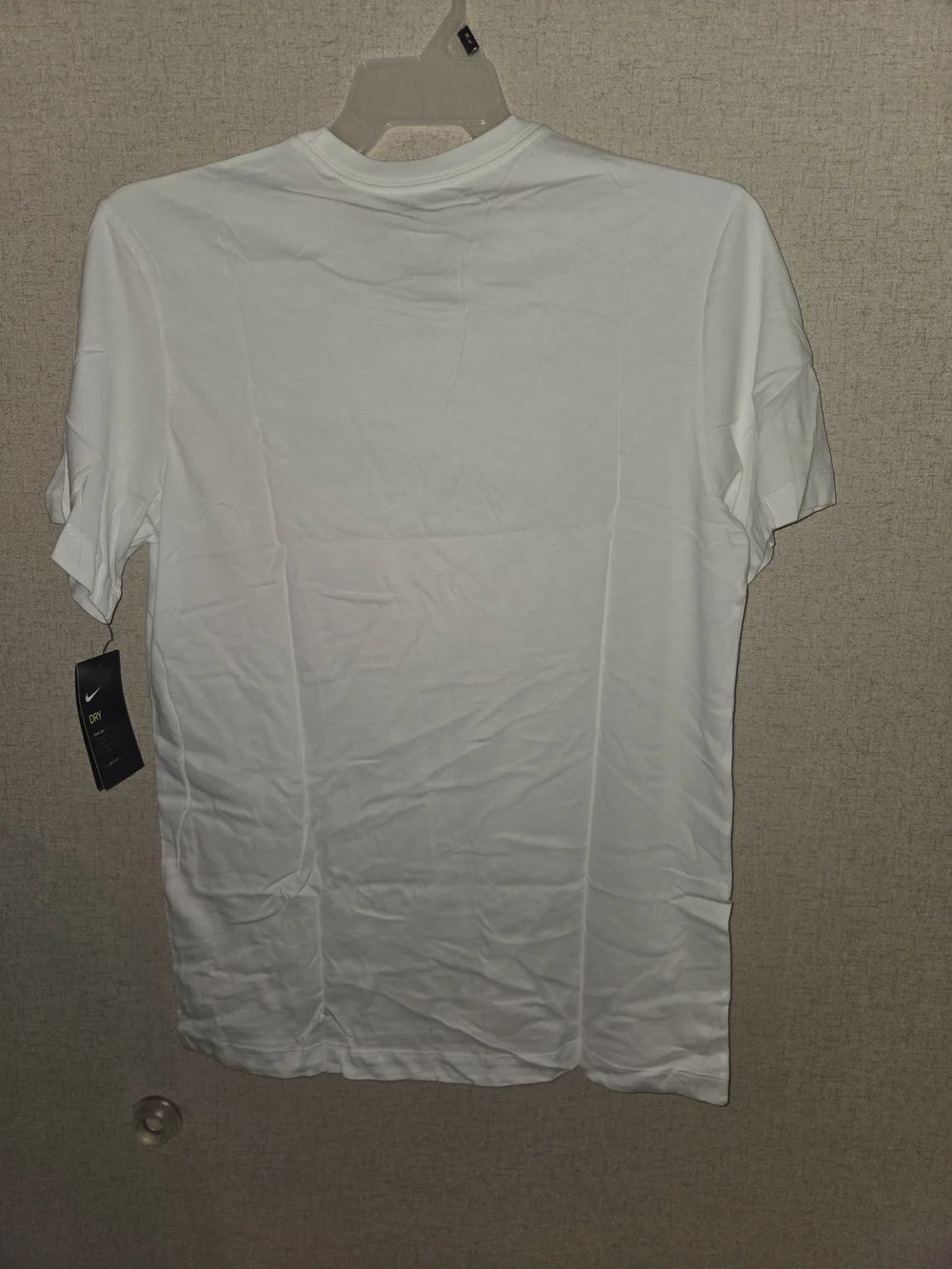 Nike Men’s White Dri-FIT Crew T-Shirt with Navy Swoosh Medium